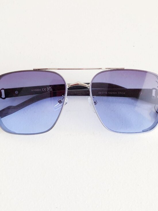 Silver Square Aviator Sunglasses Navy Blue Gradient Lens main image 4